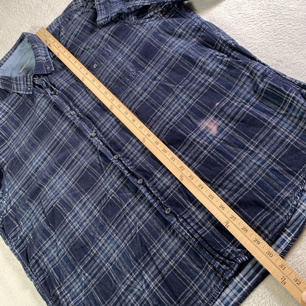Michael Bastian Shirt Mens 2XL Blue Plaid Corduroy Button Down Long Sleeve FLAW - Picture 9 of 13